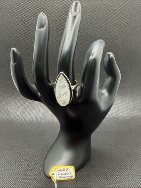 Sterling Silver Teardrop Rainbow Moonstone Ring 8.5